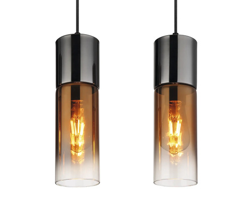 Dve závesné svietidlá so skleneným a kovovým tienidlom