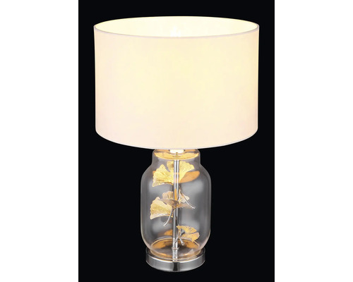 Stolná lampa s tienidlom a sklenenou základňou s motívom listov
