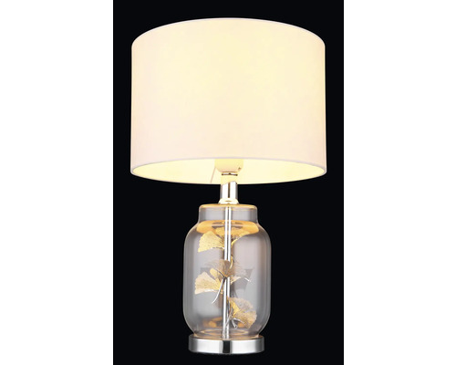 Stolná lampa s tienidlom a sklenenou základňou s motívom listov