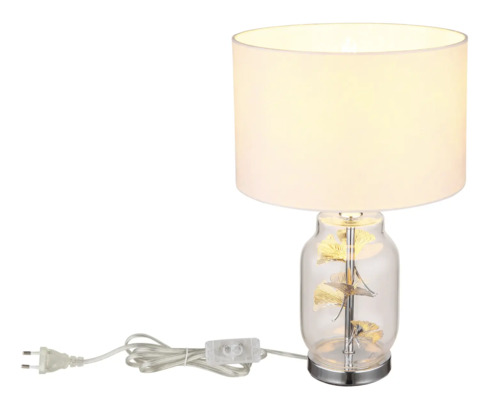 Stolná lampa s tienidlom a motívom listov v sklenenej základni