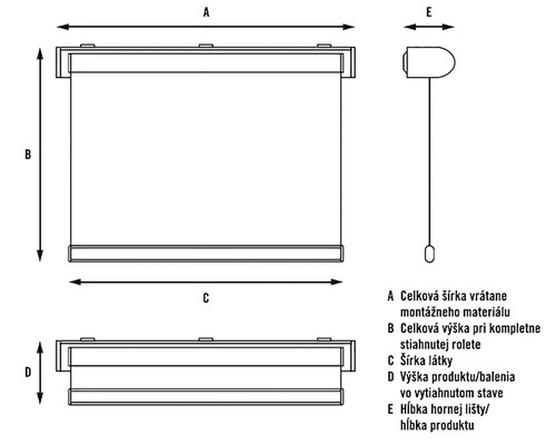 Technický nákres rolety s rozmermi