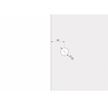 Technický nákres dosky s vŕtaným otvorom, priemer 50 milimetrov, vzdialenosť 80 milimetrov