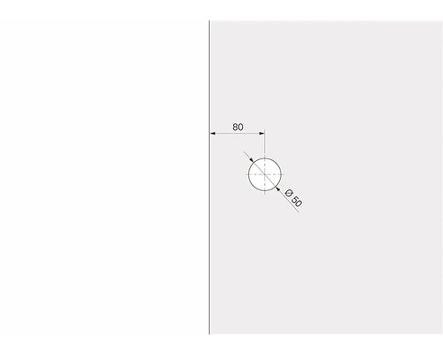 Technický výkres dosky s vŕtaným otvorom, priemer 50 mm, vzdialenosť 80 mm
