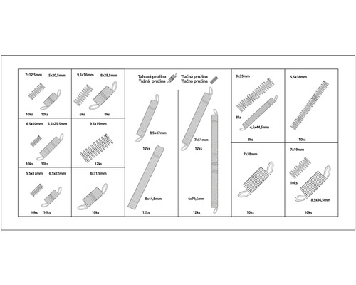 Výber rôznych ťažných a tlačných pružín rôznych rozmerov