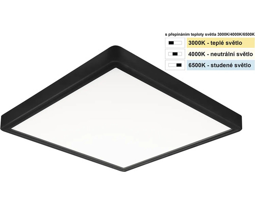 Štvorcové stropné svietidlo v čiernej farbe s premenlivou teplotou chromatickosti