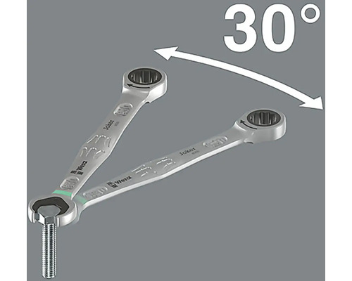 Zobrazenie otvoreného kľúča s račňovou funkciou a uhlom otáčania 30 stupňov