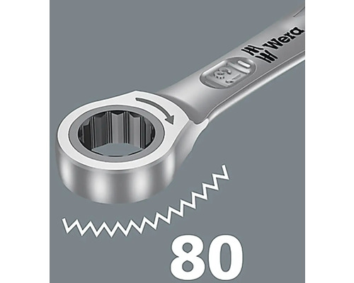 Detailný záber račňového kľúča Wera s 80 zubami