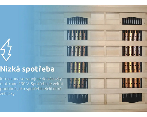 Infračervená sauna interiér s nízkou spotrebou energie