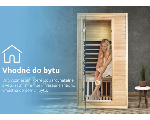 Drevená infrasauna so sediacou osobou