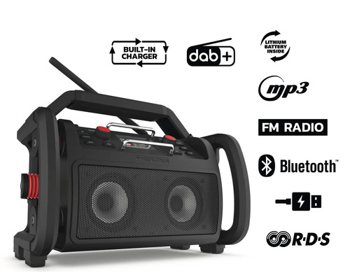 Stavebné rádio s DAB plus, FM rádio, Bluetooth a prehrávanie MP3