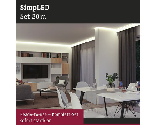 Obývacia izba s LED svetelnou lištou SimpLED Set 20 m na nepriame osvetlenie