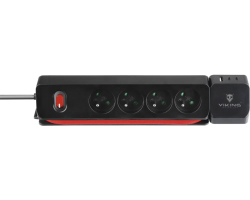 Predlžovací kábel so štyrmi zásuvkami, vypínačom a USB portami