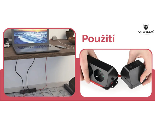 Príklad použitia napájacej lišty s USB portami v kancelárii, ktorá nabíja notebook a smartphone.