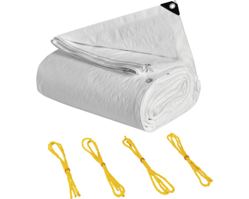 Biela tkaná plachta s očkami a štyrmi žltými vypínacími lankami