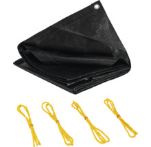 Čierna plachta s okami a upevňovacími lanami