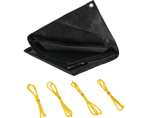 Čierna plachta s okami a upevňovacími lanami