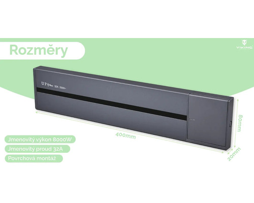 Rozmery rozvodnej skrinky s dĺžkou 400 milimetrov, výškou 80 milimetrov a hĺbkou 20 milimetrov