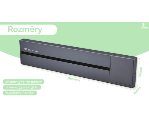 Obrázok rozmerov vykurovacieho panelu značky Viking