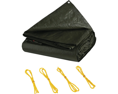 Zelená plastová ochranná plachta s očkom a napínacími lankami