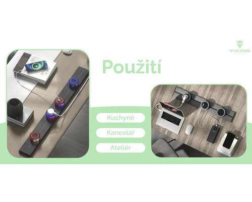 Rozbočovacia zásuvka s USB portami na stole s elektronickými zariadeniami