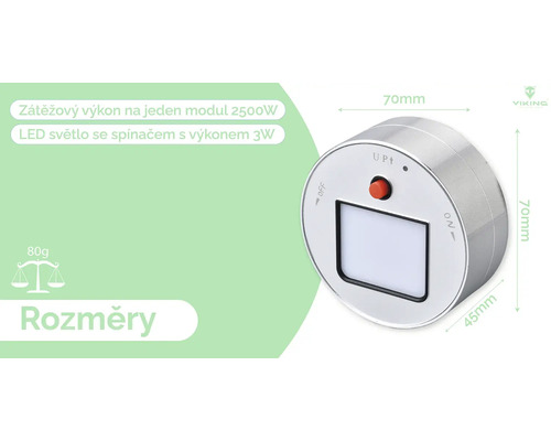 LED svetlo so spínačom s rozmermi 70 x 70 x 45 milimetrov