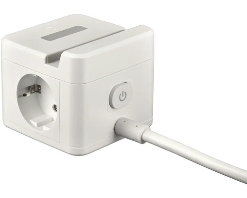 Biela zásuvková lišta v kockovom dizajne s napájacím káblom