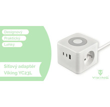 Biela sieťová nabíjačka s USB portami a zásuvkou