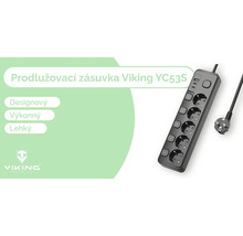 Predlžovacia zásuvka Viking YC53S so šiestimi zásuvkami a dvoma USB portami