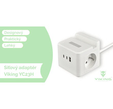 Biely sieťový adaptér Viking YC23H s USB portami