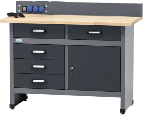 Pracovný stôl so zásuvkami a uzamykateľnými dverami do dielne