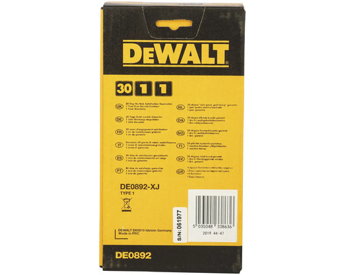 Balenie s informáciami o záruke od spoločnosti Dewalt