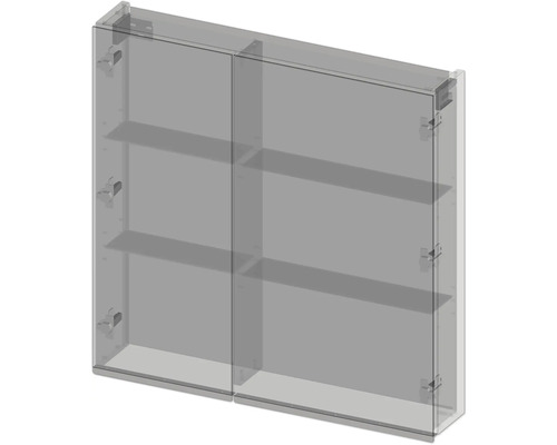 Dvojitá zrkadlová skrinka s policami
