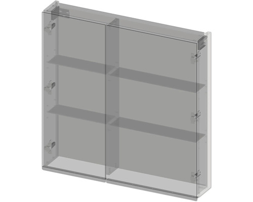 Zrkadlová skrinka s dvojitými dvierkami a policami do kúpeľne