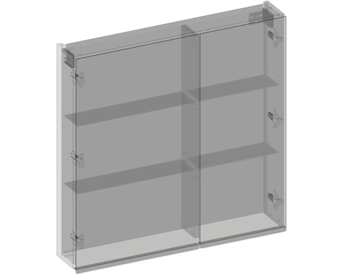Nástenná vitrína s dvomi sklenenými dverami a policami na montáž na stenu
