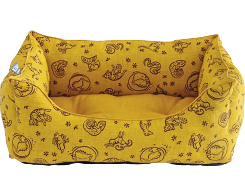 Žltá posteľ pre zvieratá s motívmi zvierat