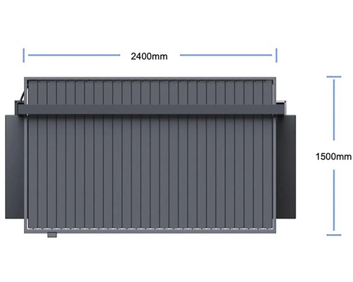 Pohľad zhora na plot so šírkou 2400 milimetrov a výškou 1500 milimetrov.