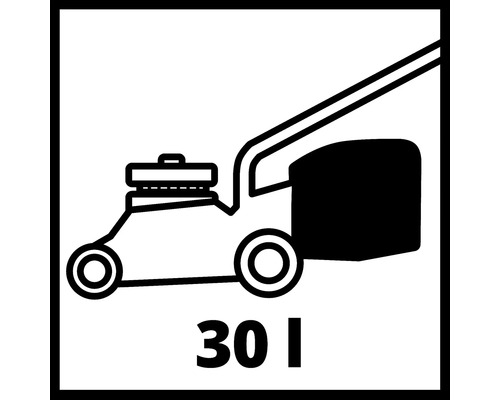 Symbol kosačky na trávu s objemom zberného koša 30 litrov