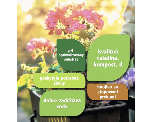 Informácie o substráte s optimalizovaným pH, rašeline, komposte, ílu, živinách, zadržiavaní vody a hnojive