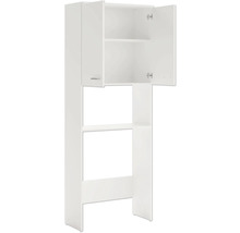 Biela vysoká kúpeľňová skrinka s policami a skrinkami