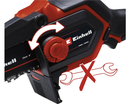 Jednoručná reťazová píla s výmenou reťaze bez použitia náradia a logom Einhell