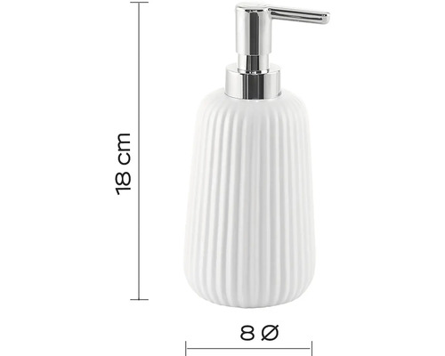 Keramický dávkovač mydla s rozmermi 18 x 8 centimetrov