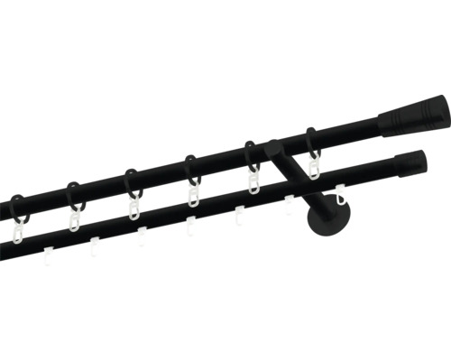 Dvojitá záclonová tyč s krúžkami a háčikmi na upevnenie záclon