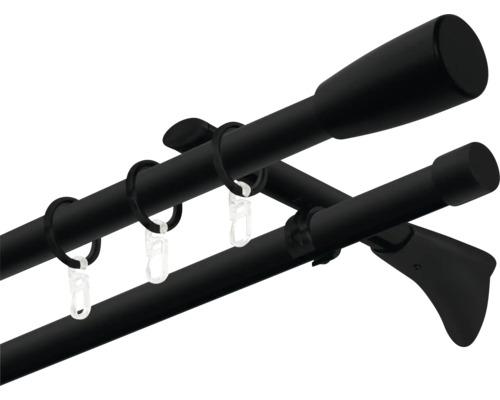 Dvojitá záclonová tyč s krúžkami a háčikmi na upevnenie záclon