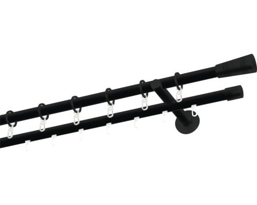 Dvojitá záclonová tyč s krúžkami a háčikmi na upevnenie záclon