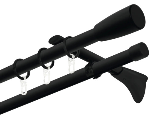 Dvojitá záclonová tyč s krúžkami a háčikmi na záclony