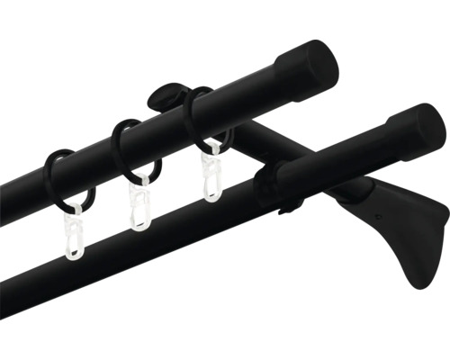 Dvojitá záclonová tyč s krúžkami a držiakmi