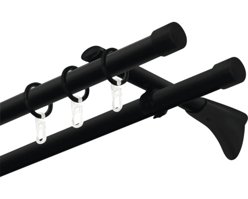 Dvojitá záclonová tyč s krúžkami a háčikmi na upevnenie záclon