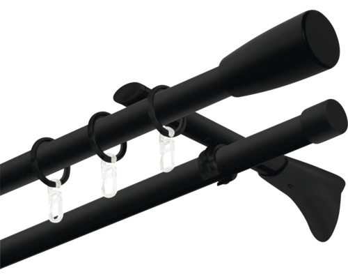 Dvojitá záclonová tyč s krúžkami a držiakom