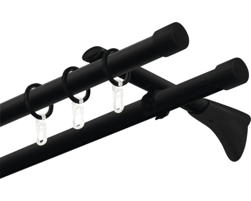 Dvojitá záclonová tyč s krúžkami na upevnenie záclon