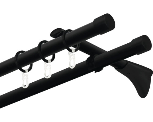 Dvojitá záclonová tyč s krúžkami a háčikmi na upevnenie záclon